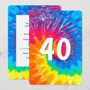 Neon Rainbow Tie Dye 40th Birthday Invitation