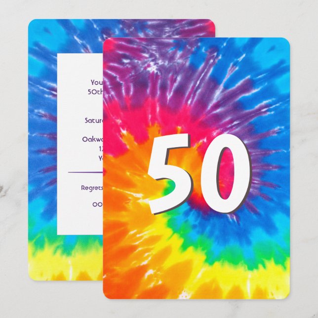 Neon Rainbow Tie Dye 50th Birthday Invitation (Front/Back)