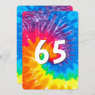 Neon Rainbow Tie Dye 65th Birthday Invitation
