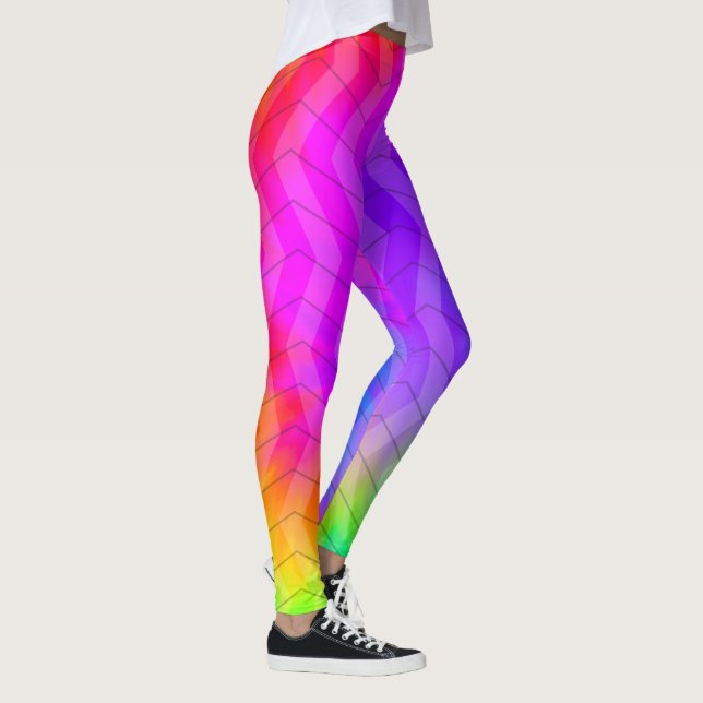Neon Rainbow Tie Dye Herringbone  Leggings (Right)