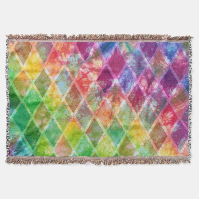 Neon Rainbow tie Dye Watercolor Harlequin  Throw Blanket (Front)