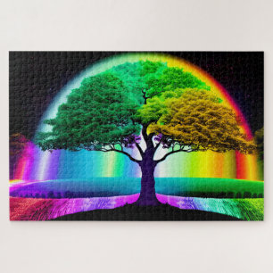 Neon Rainbow Tree of Life Jigsaw Puzzle