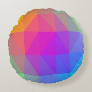 Neon Rainbow Triangle Abstract Round Cushion