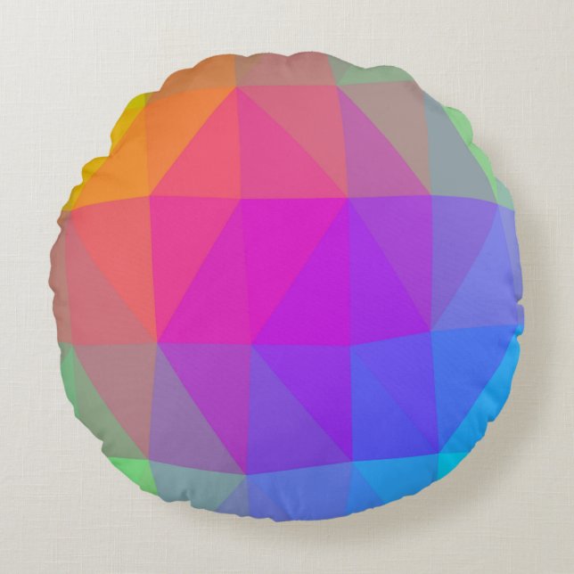 Neon Rainbow Triangle Abstract Round Cushion (Front)