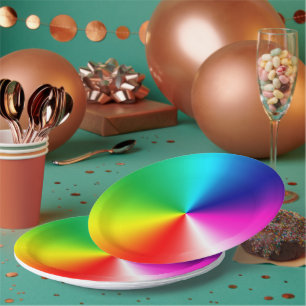 Neon Rainbow Vortex Paper Plate