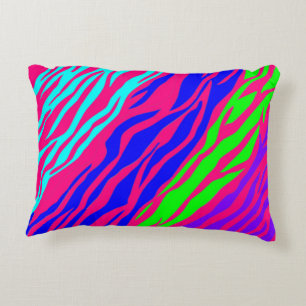 Neon Rainbow Zebra Decorative Cushion