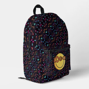 Neon Rave-Inspired PLUR Pill Heart Black Logo Printed Backpack