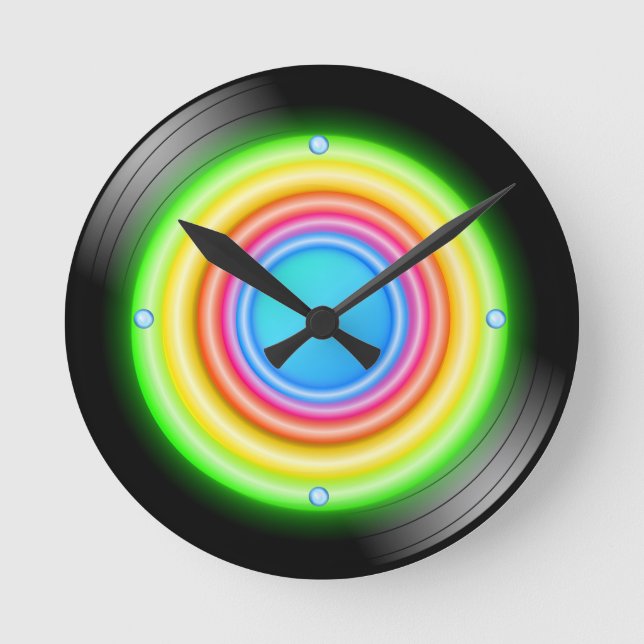 Neon Record Round Clock (Front)