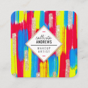 Neon Red Blue Yellow Gold Glitter Paint Makeup Square Business Card
