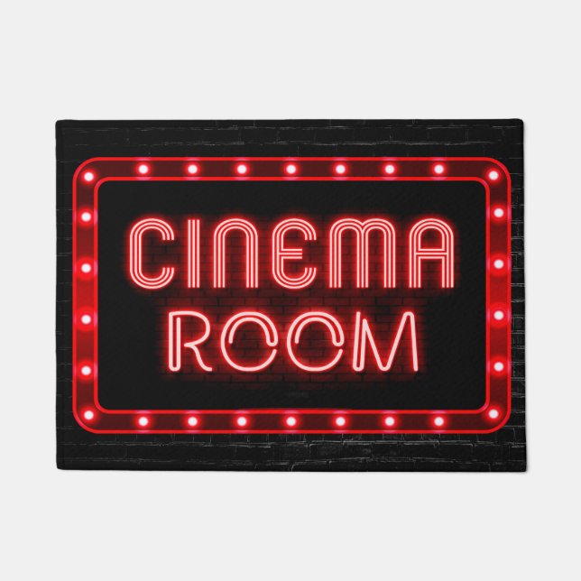 Neon Red effect Home Cinema Room door mat (Front)