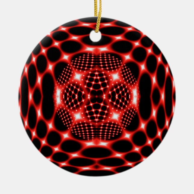 Neon red glob fractal ceramic tree decoration (Front)