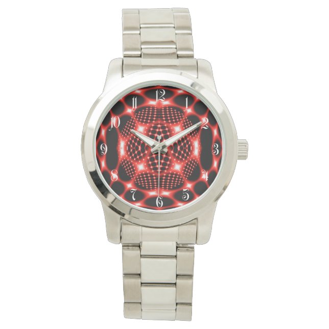 Neon red glob fractal watch (Front)