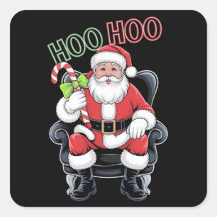 Neon Red Green Santa Claus Saying Hoo Hoo Square Sticker