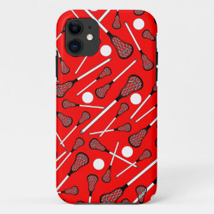 Neon red lacrosse sticks pattern iPhone 11 case