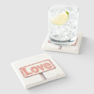 Neon Red Love Sign Stone Coaster