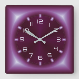 Neon red modern square wall clock