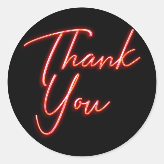 Neon Red Orange Glow Thank You Classic Round Sticker (Front)
