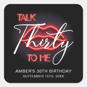 Neon Red Thirtieth Birthday Party Square Sticker