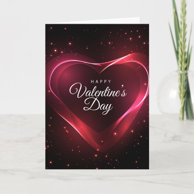 Neon Red Valentine Heart Amid Red Stars Thank You Card (Front)