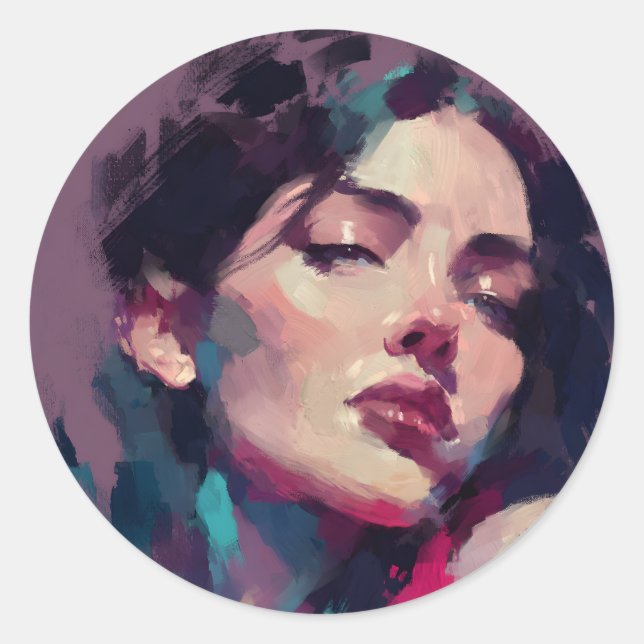 Neon Reflections Abstract Portrait Classic Round Sticker (Front)