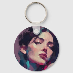Neon Reflections Abstract Portrait Key Ring