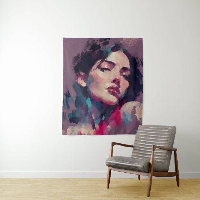 Neon Reflections Abstract Portrait Tapestry (In Situ)