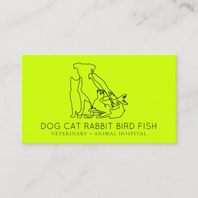 Neon Rescue Veterinary Dog cat fish rabbit bird Business Card (Front)