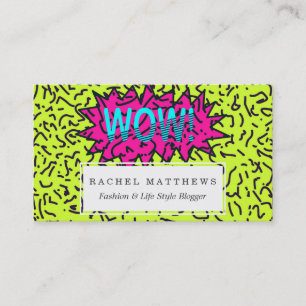 Neon Retro 80's 90's Scribbled Wow! Typography Business Card