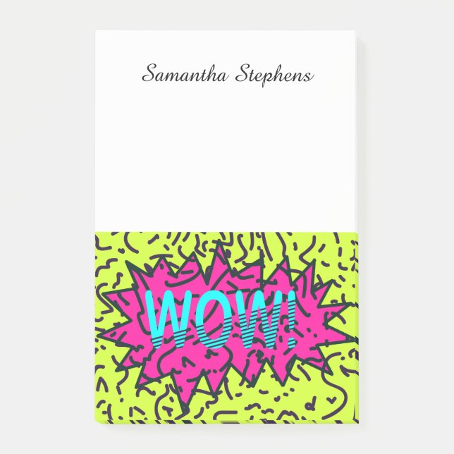 Neon Retro 80's 90's Scribbled Wow! Typography Post-it Notes (Front)