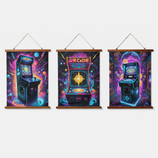 Neon Retro 80s Arcade Game Hanging Tapestry