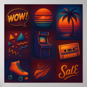 Neon Retro 80s Pop Culture Collage Art Print