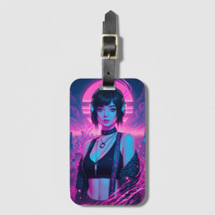 Neon Retro Cyber Punk Rock Girl Poster Luggage Tag