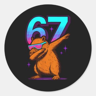 Neon Retro Dabbing Capybara 67 Classic Round Sticker