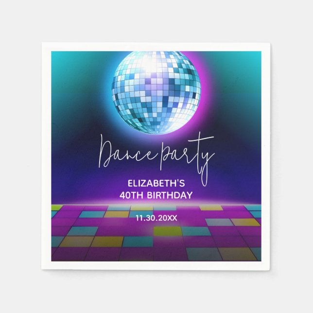 Neon Retro Dance Disco Birthday Party Welcome Napkin (Front)