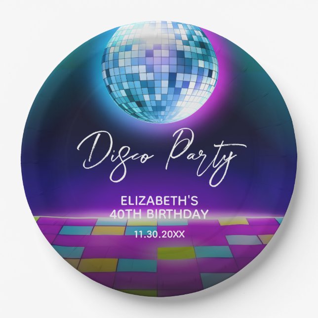 Neon Retro Disco Party Dance Night Birthday Paper Plate (Front)