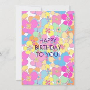 Neon Retro Floral Pink Birthday Holiday Card