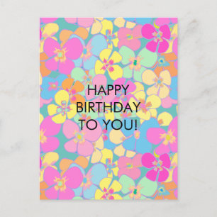 Neon Retro Floral Pink Birthday Holiday Postcard