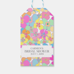 Neon Retro Floral Pink Colourful Bridal Shower Gift Tags