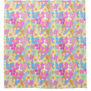Neon Retro Floral Pink Dorm Room Shower Curtain