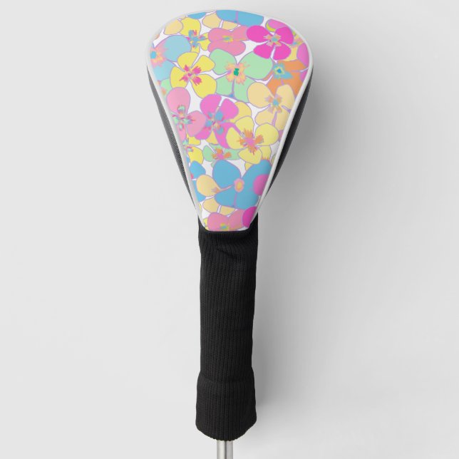 Neon Retro Floral Pink Driver Golf Head Cover (Front)