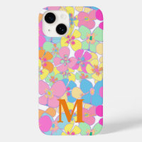 Neon Retro Floral Pink Monogram