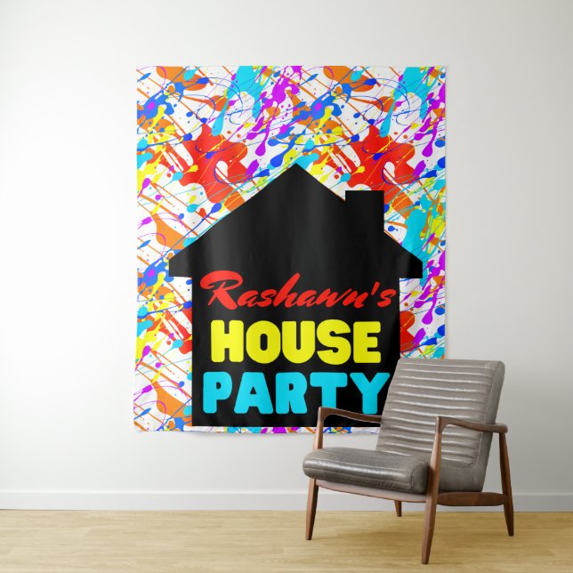 Neon Retro Hip Hop Theme House Party Tapestry (In Situ)