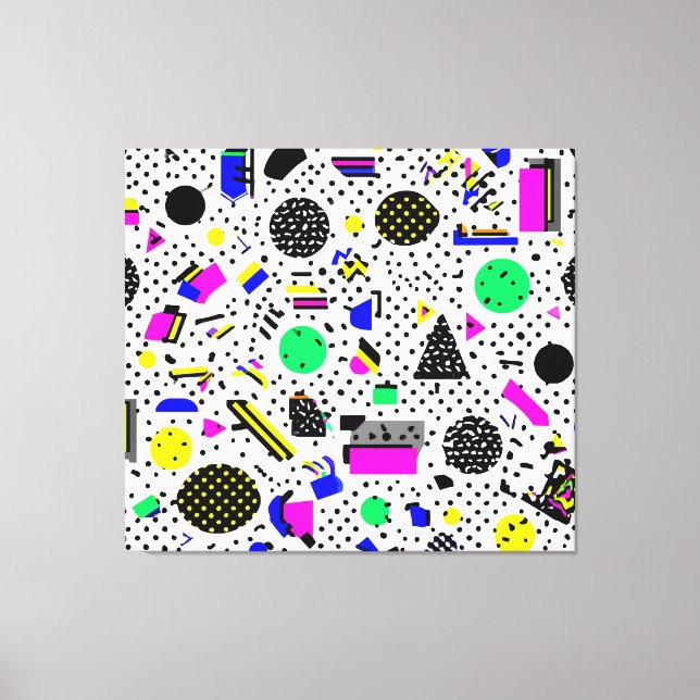 Neon Retro Memphis Geometric Chaos Pattern Canvas Print (Front)
