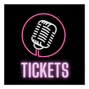 Neon Retro Mic Tickets Poster