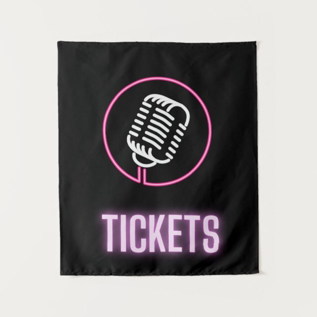 Neon Retro Mic Tickets  Tapestry (Front)