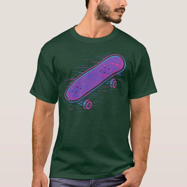 Neon Retro Skateboard Design gift T-Shirt (Front)
