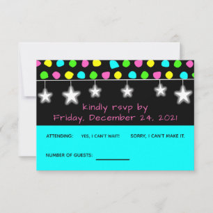Neon Retro Stars Glow Party  RSVP Card