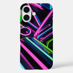 Neon Retro Wave Design – Electric Pink, Blue iPhone 16 Case