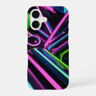 Neon Retro Wave Design – Electric Pink, Blue iPhone 16 Case