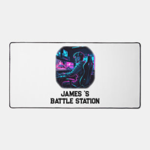 Neon RGB Cyberpunk Gamer Room Personalised Name Desk Mat